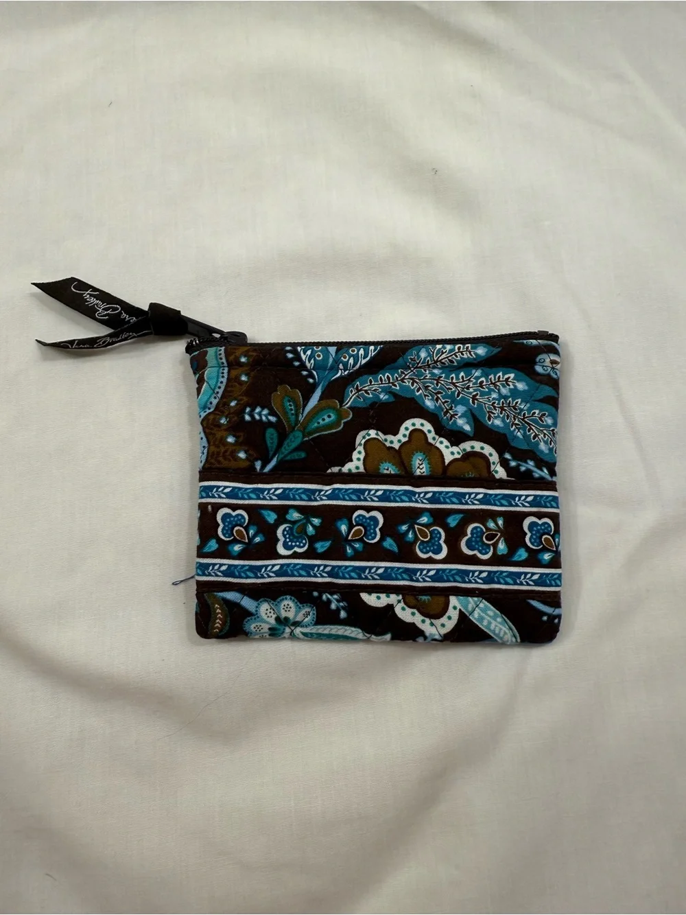 Vera Bradley Brown and Blue Floral Quilted Coin Pouch